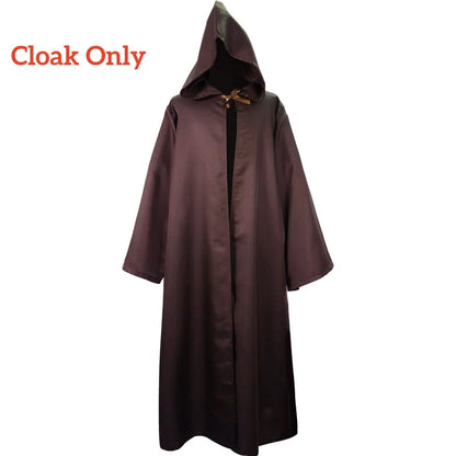 Obi Wan Kenobi Men's Costume Robe Adult Male Jedi Knight Tunic Costume Hooded Uniform Full Set Halloween Cosplay Cloak Good Vibrations