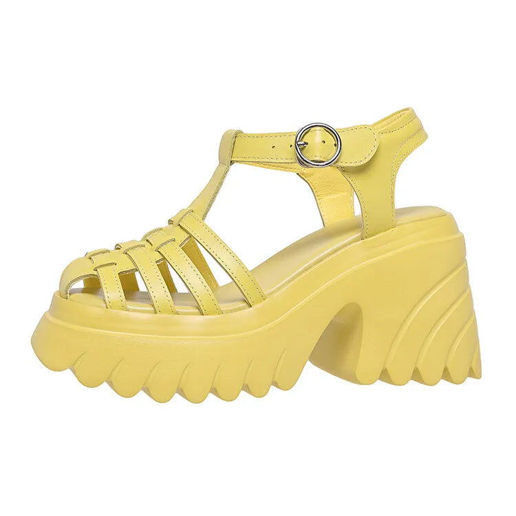 Womens Roman Sandals Hollow High Heel Thick Bottom Gladiator Sandals Womens Buckle Womens Shoes Non-slip Outdoor Beach Shoes Good Vibrations