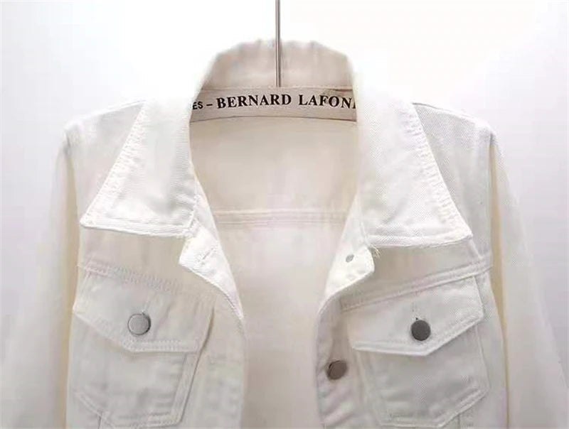 2024 New Women Spring Autumn Denim Jacket Tops Pink Color Solid Short Multicolor Feminino Three Quarter Sleeve Jean Jacket Good Vibrations