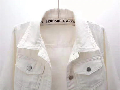 2024 New Women Spring Autumn Denim Jacket Tops Pink Color Solid Short Multicolor Feminino Three Quarter Sleeve Jean Jacket Good Vibrations