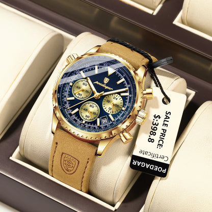 POEDAGAR Luxury Man Watch Quartz Waterproof Luminous Date Chronograph Leather Men Wristwatch Military Sports Men's Watches Reloj Good Vibrations