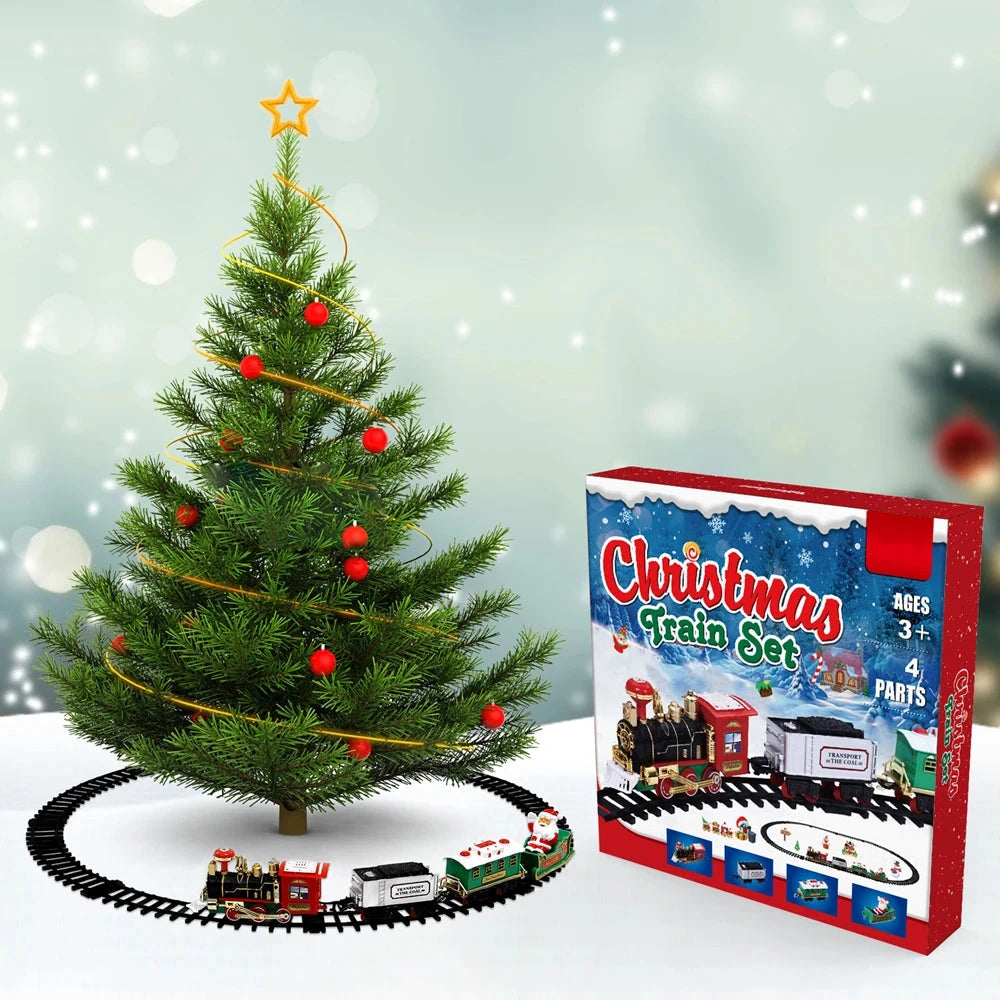 Christmas Tree Train Set - Electric Locomotive with Lights & Sounds for Toddlers, Complete Track & Carriages Holiday Decor Good Vibrations