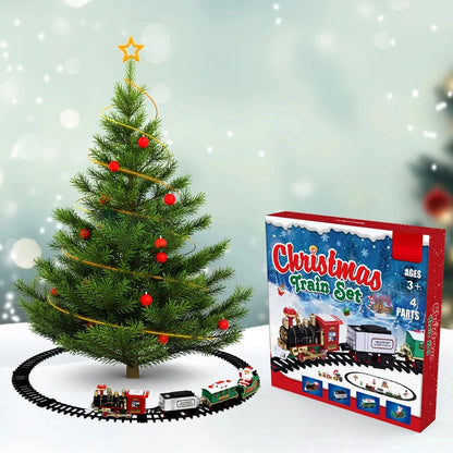 Christmas Tree Train Set - Electric Locomotive with Lights & Sounds for Toddlers, Complete Track & Carriages Holiday Decor Good Vibrations
