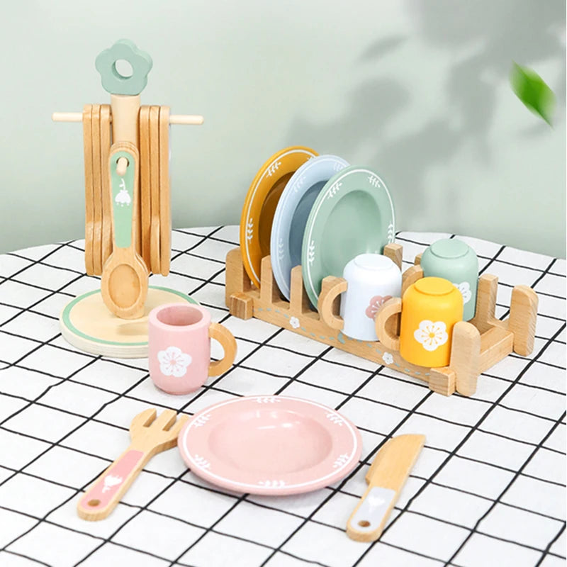 Baby wooden toy Kitchen toy wooden tableware set toy baby role play Educational Cosplay preschool toy gifts for kids Good Vibrations
