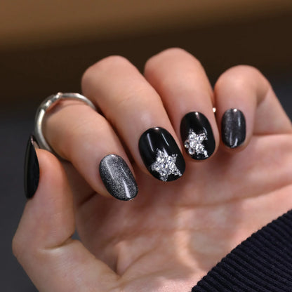 Pink Stars Nude Color Chic Delicate Wearable Nail Art Y2K Fashion Short False Nails Detachable Finished Fake Nails Press on Nail Good Vibrations