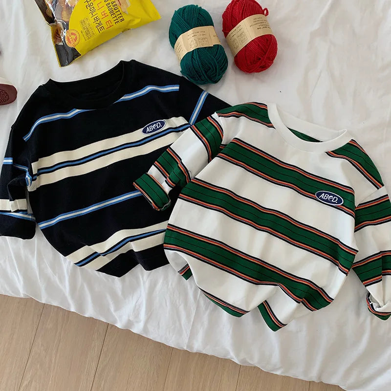 2025 autumn Children Clothes Girls Long Sleeves Bottoming Shirts Cool Boys Stripe Cotton T-shirt Teen Loose Casual 2-7y Kids Top Good Vibrations