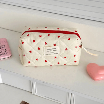 Ins Fashion Heart Women Quilted Makeup Bag Large Capacity Toiletry Cosmetic Storage Pouch Handbag Ladies Zipper Make Up Bag Good Vibrations