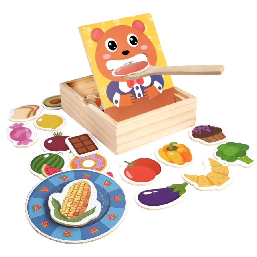 Parent child simulation teddy bear feeding game, early childhood education, baby's fine action, spoon training toy Good Vibrations
