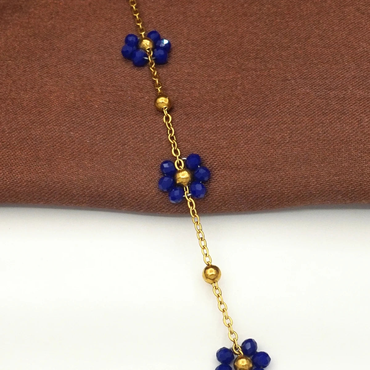 Gifts for Her: Women's Navy Blue Small Floral Charm Bracelet, Birthday Valentine Christmas Halloween Gift Good Vibrations