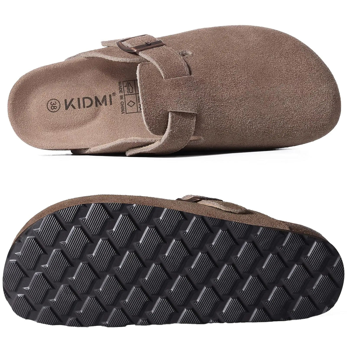 Comwarm Women's Suede Clogs with Adjustable Strap Cork Footbed Leather Mules Slippers Unisex Outdoor Comfortable Potato Shoes Good Vibrations