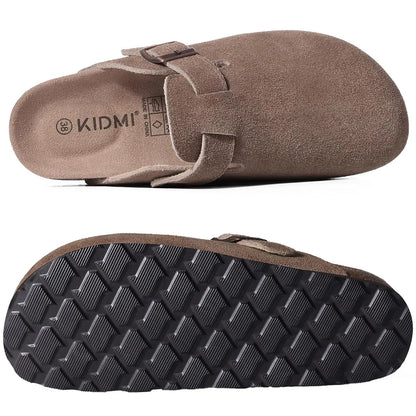 Comwarm Women's Suede Clogs with Adjustable Strap Cork Footbed Leather Mules Slippers Unisex Outdoor Comfortable Potato Shoes Good Vibrations
