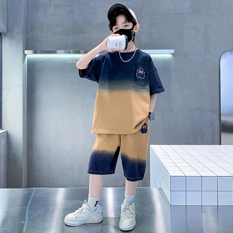 Gradient Sportswear Set 2025 New Children's Clothing Clothes for Cotton Boys Kids Sweatshirt Tracksuit Boy 8 10 Year Old Top Good Vibrations