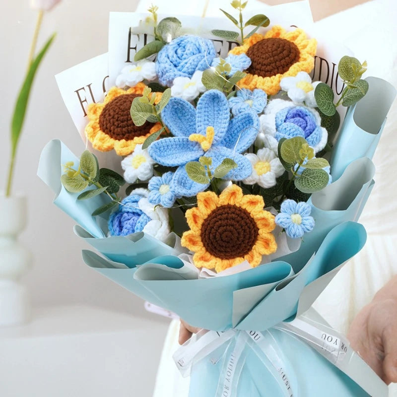 Teachers' Day Gift Bouquet Cross-border Finished Product Hand-knitted Wool Large Opening Tulip Simulation Flower Wholesale Good Vibrations