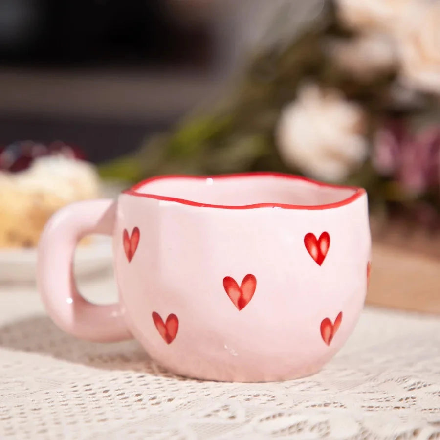 Creative Hand-painted Love Ceramic Mug, Cute Breakfast Milk Cup, Office High-value Coffee Mugs, Christmas Gift Couple Water Cups Good Vibrations