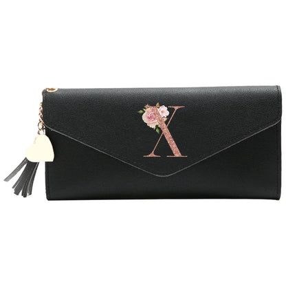 Wallet Black Small Leather Coin Purse Rfid Blocking Wallet Rose Gold Pattern Mini Purse with ID Window for Women Good Vibrations