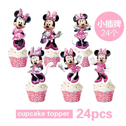 Disney Pink Minnie Mouse One Year Old Birthday Party Supplies Cup Plate Kids Girl Birthday Party Decor Disposable Tableware Set Good Vibrations