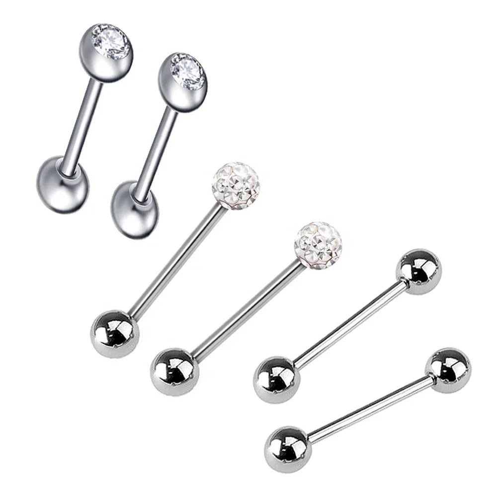 6Pcs Mixed Set 6mm Crystal 14G 1.6mm Steel Tongue Ring 16mm Bar Barbell Nipple Body Piercing Jewelry Good Vibrations Adult Super Store