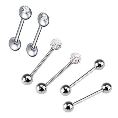 6Pcs Mixed Set 6mm Crystal 14G 1.6mm Steel Tongue Ring 16mm Bar Barbell Nipple Body Piercing Jewelry Good Vibrations Adult Super Store
