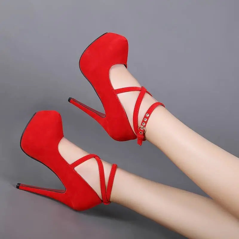 Sexy High Heels Ladies Stilettos Strappy Pumps Women's Sandals Summer Shoes Platform Heels Woman Ankle Strap Shoes Good Vibrations
