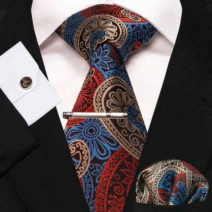 8cm Silk Mens Ties Green Black Ties plaid stripe NeckTie Pocket Square Cufflinks Tie clips Set Men's Wedding business Party Tie Good Vibrations