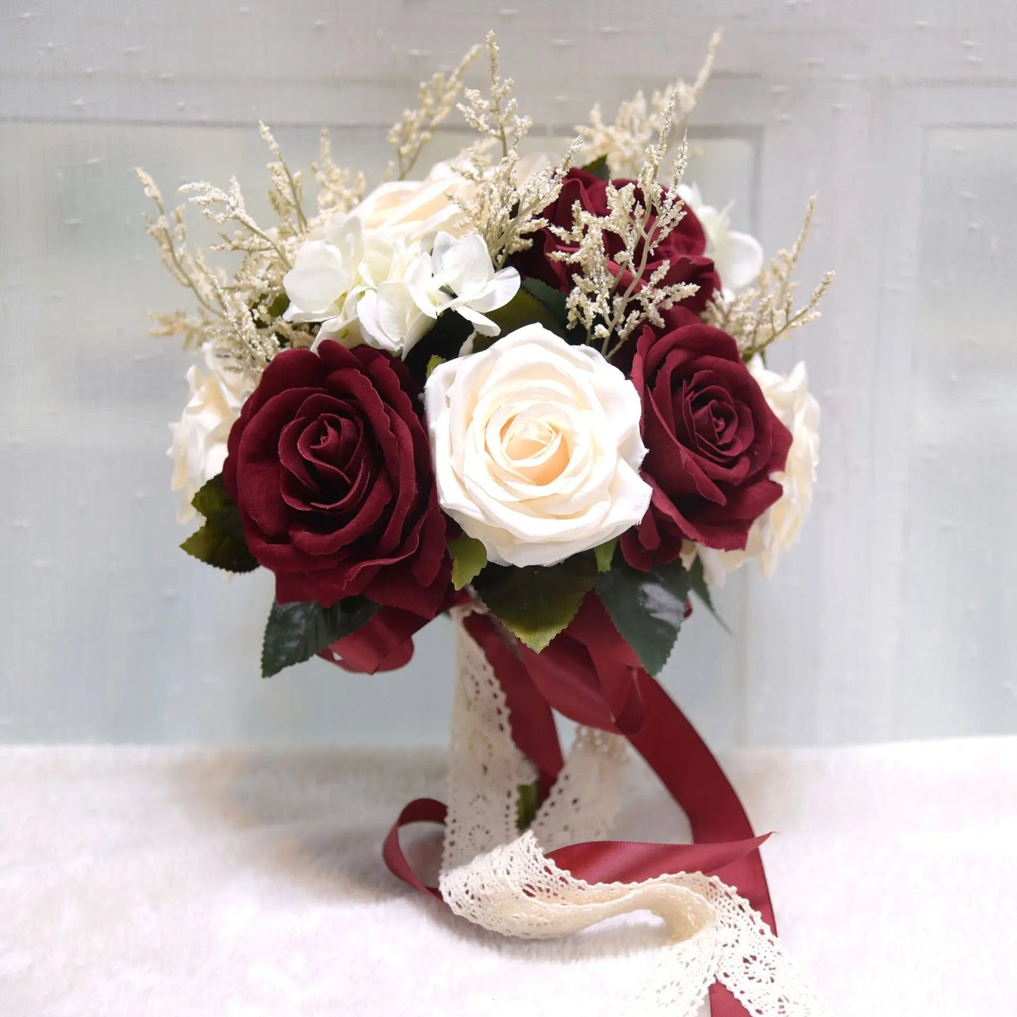 Wedding Bouquet Bridal Artificial Silk Flowers Foam Roses Bouquet Lace Decoration Natural Wedding Flowers Good Vibrations