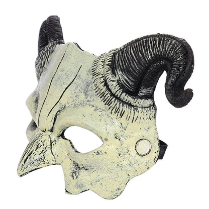 Halloween Demon Mask Horns Devil Half Face Mask Party Cosplay Horror Monster Masquerade Scary Haunted House Props PU Mask Decor Good Vibrations