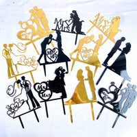 Mrs & Mrs Wedding Party Cake Topper Gold Black Ring Acrylic Wedding Cake Toppers Dessert Decoration Bride Groom Baking Supplies Good Vibrations