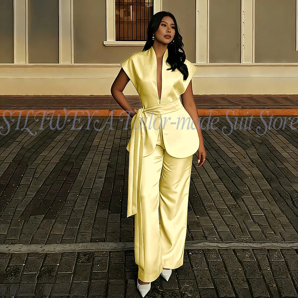Modern Women Suits For Wedding Business Fashion 2 Pieces Sets Elegant Women's Sets Outfits Short Sleeves Jacket Pants Customized Good Vibrations