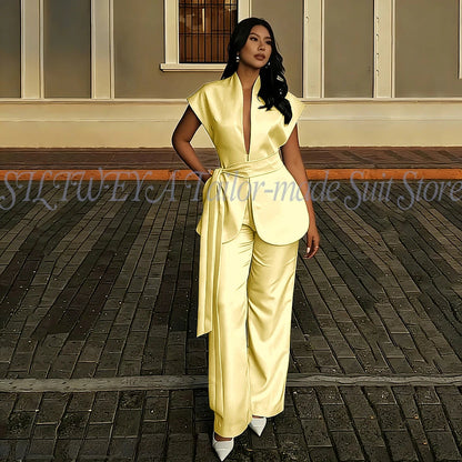 Modern Women Suits For Wedding Business Fashion 2 Pieces Sets Elegant Women's Sets Outfits Short Sleeves Jacket Pants Customized Good Vibrations