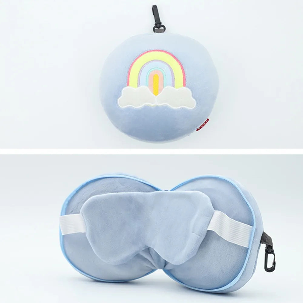Creative 2 in 1 Eye Mask Neck Pillow Cartoon Soft Travel Eye Cover Airplane Head Pillow for Travel&Office Good Vibrations