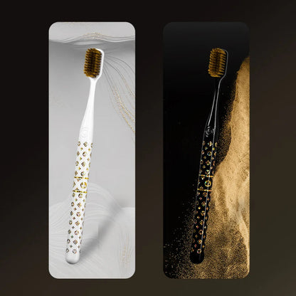 [6-Pcs Gift Boxes] New high-looking black gold printed small head household couple travel soft-bristle toothbrush Good Vibrations