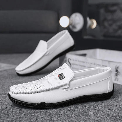 Fashion Leather Men Casual Shoes Slip on Italian Formal Loafers Luxury Brand Comfortable Men Soft Male Driving Shoes Moccasins Good Vibrations