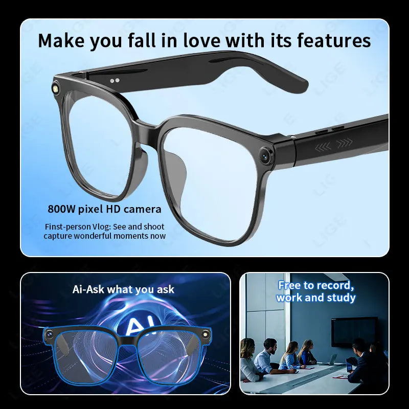 AI Glasses Smart Glasses 800W HD Photo And Video Recording Real-Time Translation Men Glasses For Women Anti-Blue Light Men Gift Good Vibrations