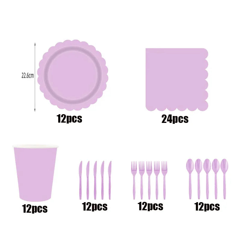New purple party disposable tableware, baby shower, wedding party decoration, children's adult birthday party event celebration Good Vibrations