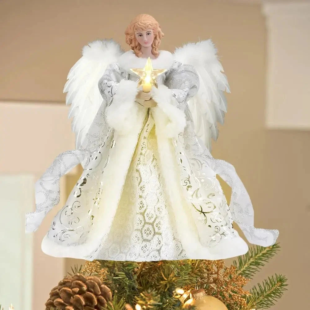 Christmas Tree Topper Angel Fairy with Lights Three-dimensional Christmas Tree Top Decoration Ornament Christmas Decoration Good Vibrations