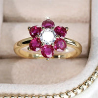 Charm Cherry Flower Rings For Women Rose Red Stone Cocktail Ring Wedding Bands Antique Gold Color CZ Engagement Party Jewelry Good Vibrations