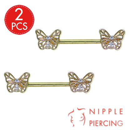 1Pair Surgical Steel Nipple Rings Nipple Piercing Bar Jewelry for Women Men with Sparkle CZ 14G Barbell Body Jewelry Accessories Good Vibrations