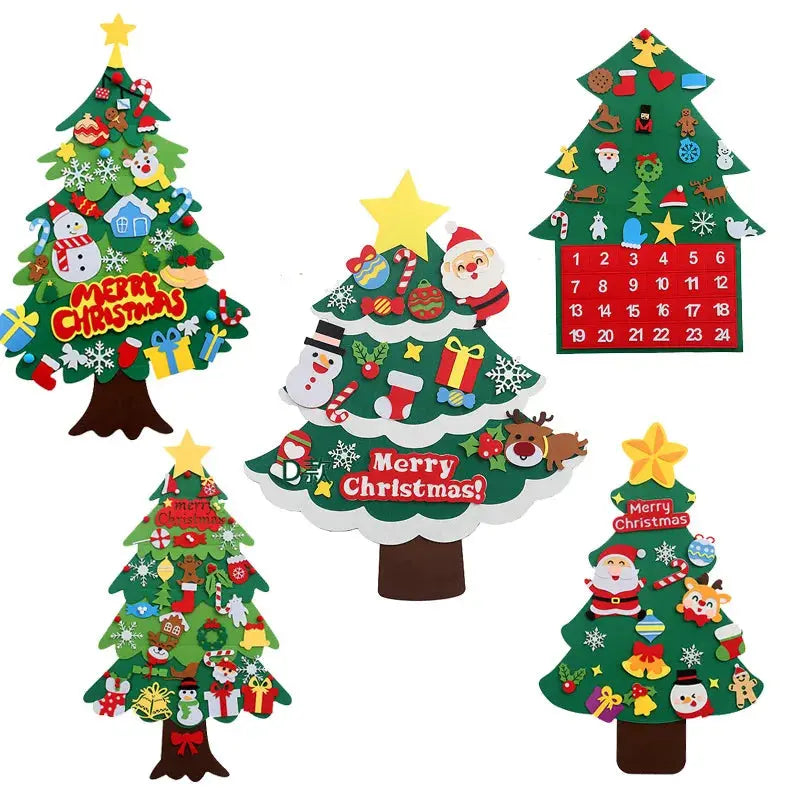 Felt Christmas Tree with Ornaments DIY Cristmas Ornament Xmas Navidad Gifts Santa Claus New Year Door Wall Hanging Decorations Good Vibrations
