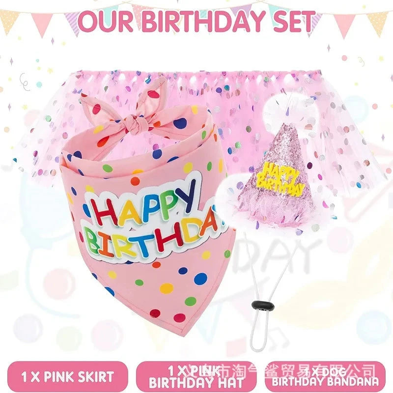 Pet Birthday Party Set Skirt Hat Bowtie for Dogs Gift Celebrating Pet Products Supplies All for Pets Puppy Cats Party Wholesale Good Vibrations