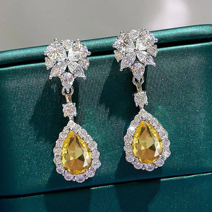 2026 Fashion Bright Yellow Crystal Earrings Female Engagement Party Jewelry Temperament Women Wedding Ceremony Accessories Good Vibrations