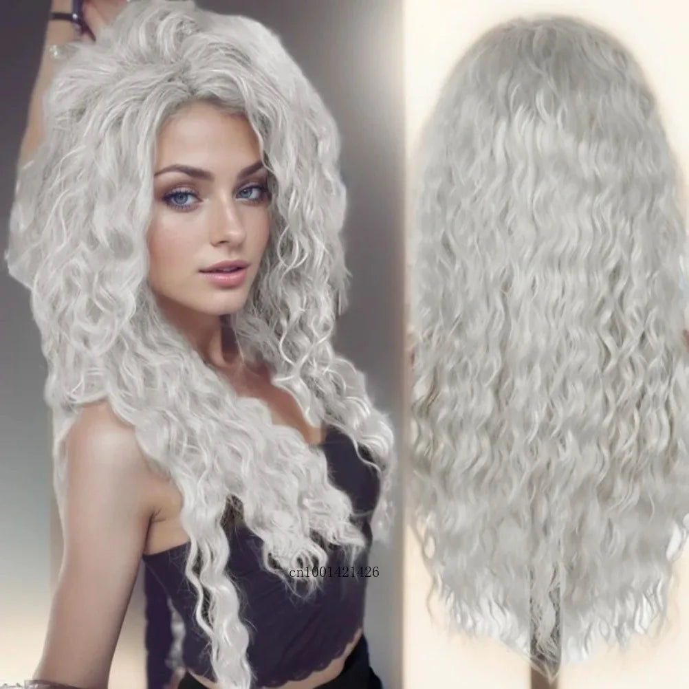GNIMEGIL Synthetic Long Wave Cur Wigs Female Natural Brown Wig with Clip Free Part Side Bangs 80s Curly Wigs for Women Ombre Wig Good Vibrations