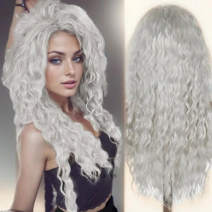 GNIMEGIL Synthetic Long Wave Cur Wigs Female Natural Brown Wig with Clip Free Part Side Bangs 80s Curly Wigs for Women Ombre Wig Good Vibrations