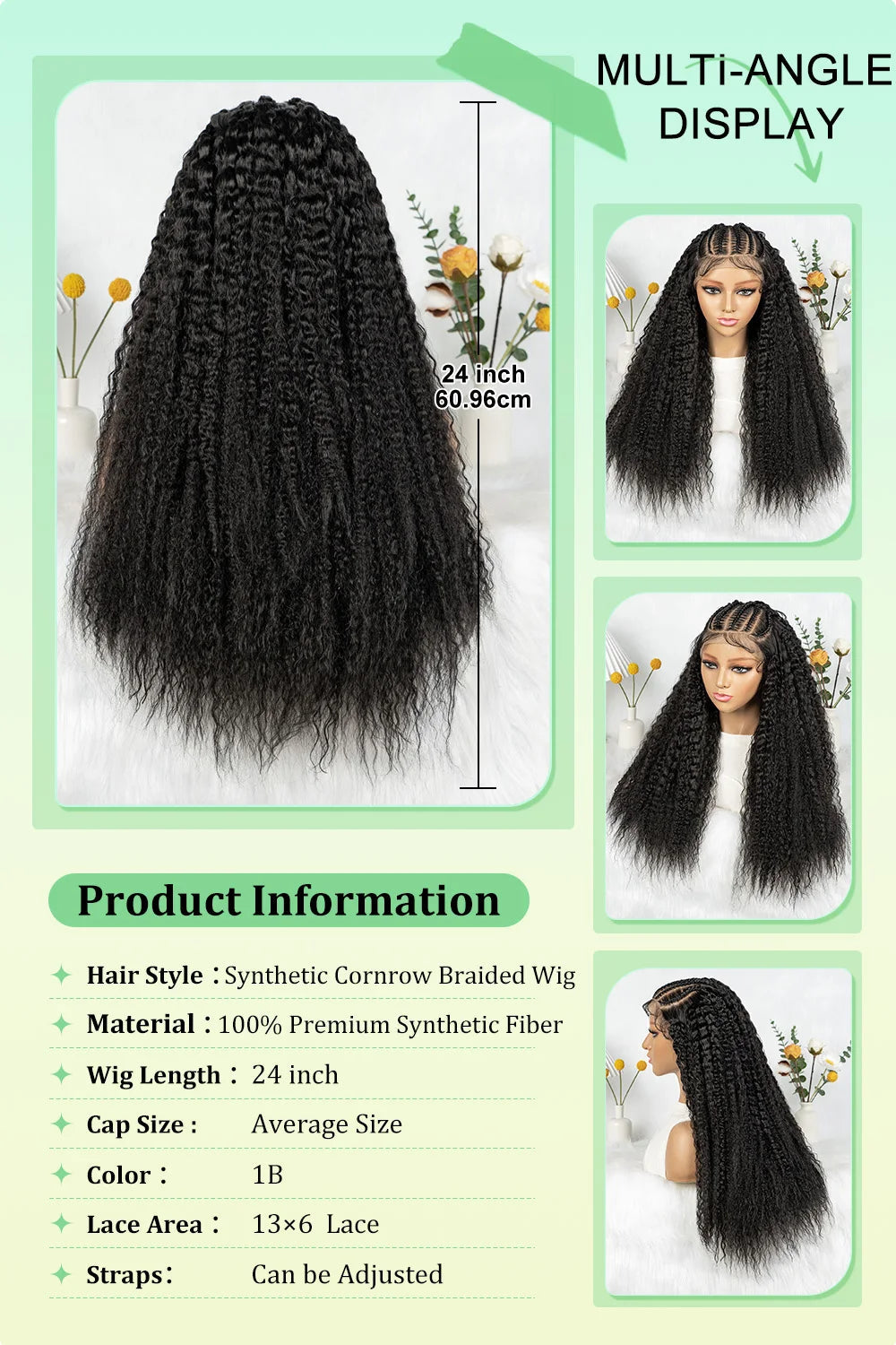 Knotless Braided Wigs With Curly Hair 13x6 Synthetic Braided Wigs Cornrows Wigs Afro Kinky Curly  Braided Wigs For Black Women Good Vibrations