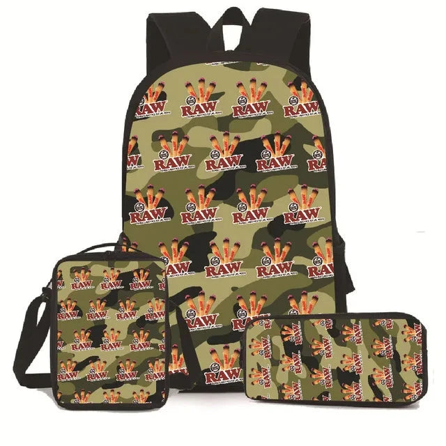 Creative Cigarette Rolling Paper Tobacco RAW 3D Print 3pcs/Set pupil School Bags Laptop Daypack Backpack Lunch bag Pencil Case Good Vibrations Adult Super Store