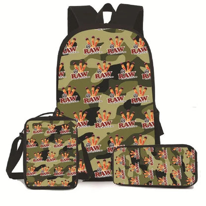 Creative Cigarette Rolling Paper Tobacco RAW 3D Print 3pcs/Set pupil School Bags Laptop Daypack Backpack Lunch bag Pencil Case Good Vibrations Adult Super Store