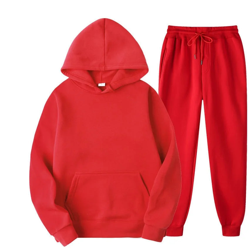 Men's Autumn and Winter New Solid Color Hoodie+pants Two-piece Set Fashionable Casual Sports Set Size S-3XL Men's Tracksuit Good Vibrations