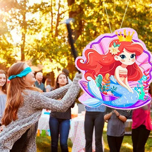 Mermaid Piñata,13.6'' Mermaid Party Pinata Set-Mermaid Piñata Large Blindfold Stick etc Mermaid Birthday Party Supplies for Kids Good Vibrations