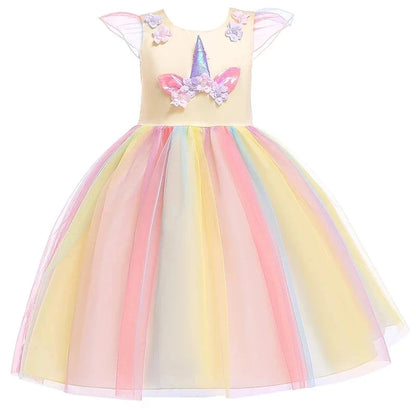 Kids Unicorn Dress for Girls Party Dresses Flower Appliques Ball Gown Little Girl Princess Costumes Summer Children Clothing Good Vibrations