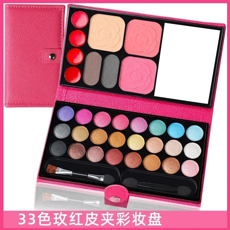 33 Colors Eye Shadow Powder Blush Lipstick Lasting Cosmetics Makeup Set with Mirror For Beginner Kids Travel Portable Palette Good Vibrations