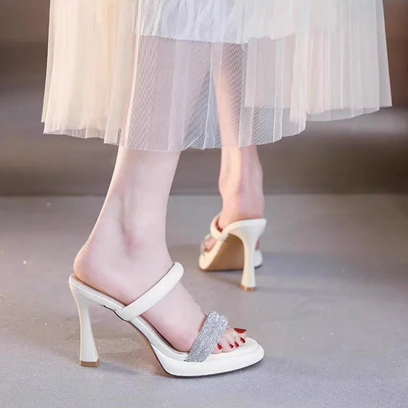 High Heel Sandals 2026 Summer New Round Rhinestone Platform Non-slip Wear-resistant Stiletto Slippers Good Vibrations
